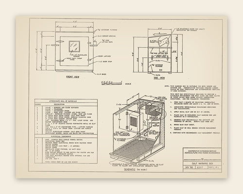 The original USDA plan 6397 sheet for the calf warming box, public domain, restored