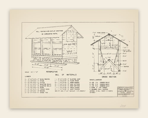 The original USDA plan 5083 sheet for the cattle feeder, public domain, restored