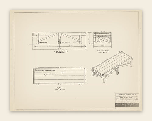 The original USDA plan 5376 sheet for the cattle grain bunk, public domain, restored