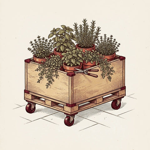 Plywood Pallet Bin · 47 × 40 remixed as a rolling herb cart