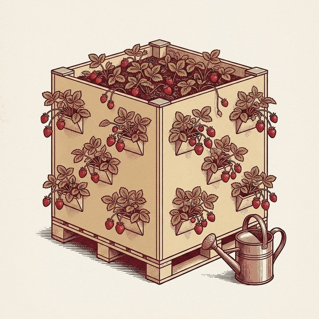 Plywood Pallet Bin for Vegetables remixed as a strawberry tower