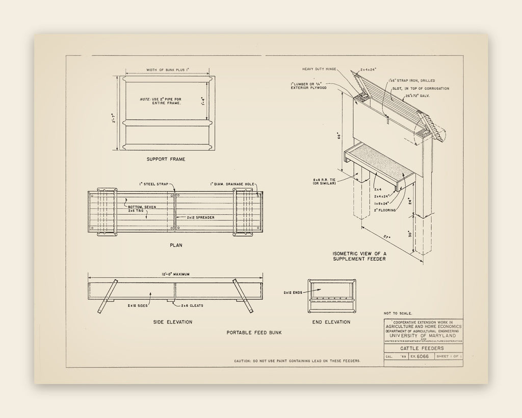 The original USDA plan 6066 sheet for the portable feed bunk, public domain, restored