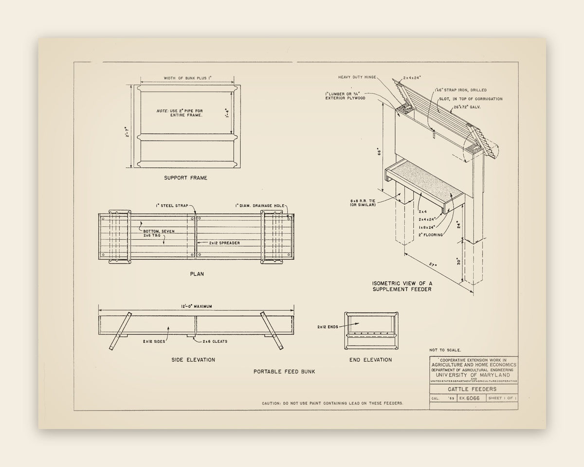 The original USDA plan 6066 sheet for the portable feed bunk, public domain, restored