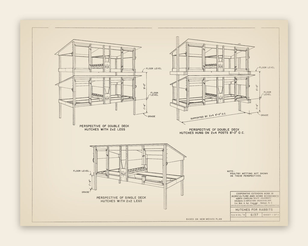 The original USDA plan 6137 sheet for the rabbit hutches, public domain, restored