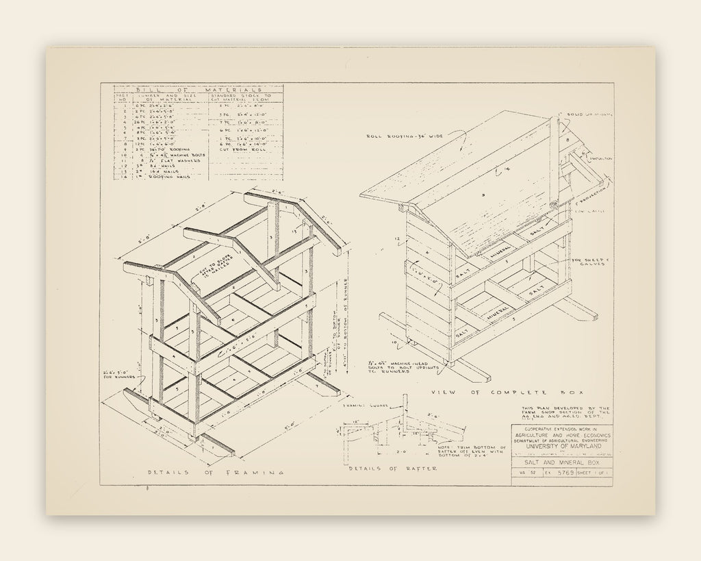 The original USDA plan 5769 sheet for the salt & mineral box, public domain, restored