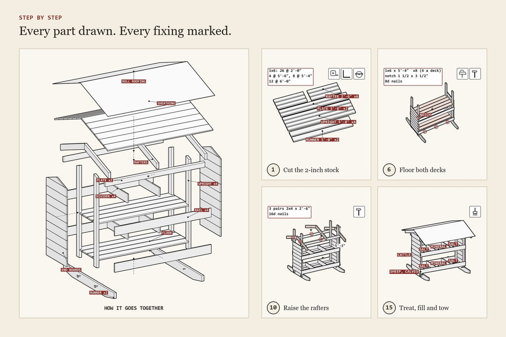 Step-by-step assembly drawings from the salt & mineral box plan