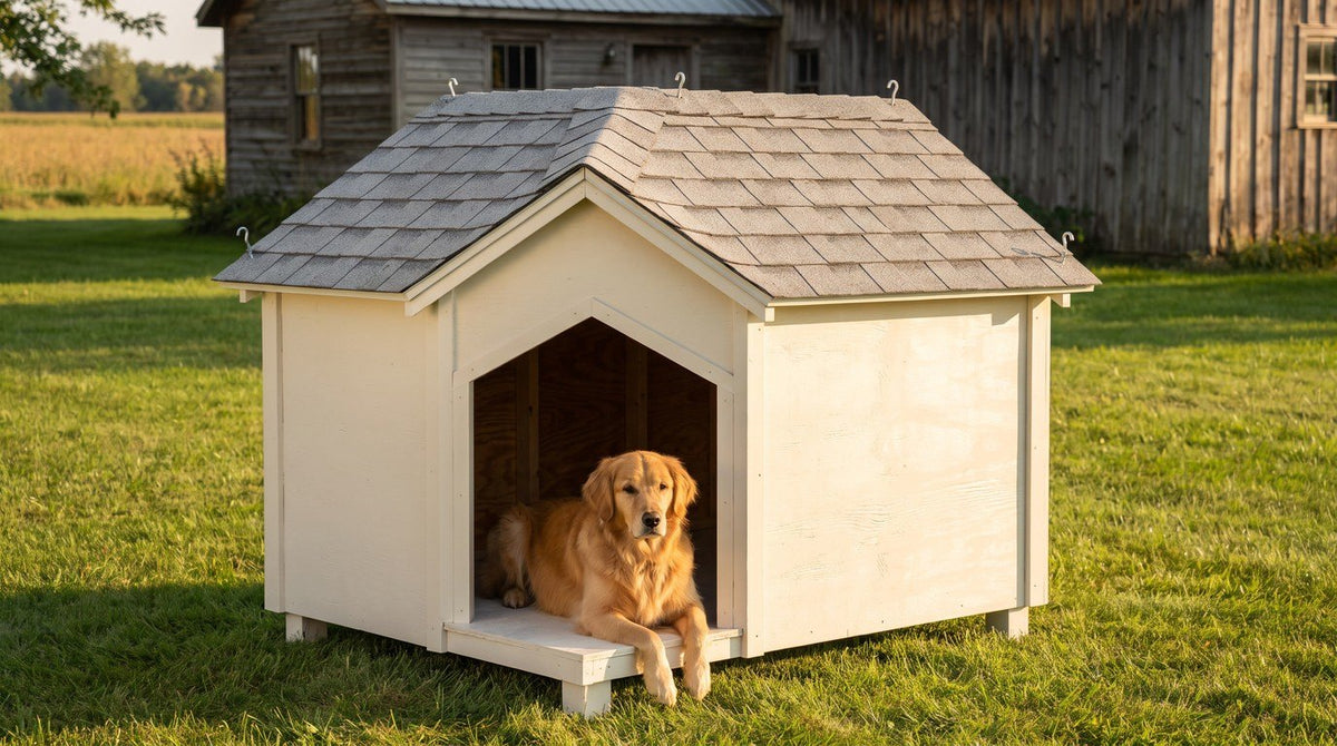 The finished Dog Houses — Three Designs in use