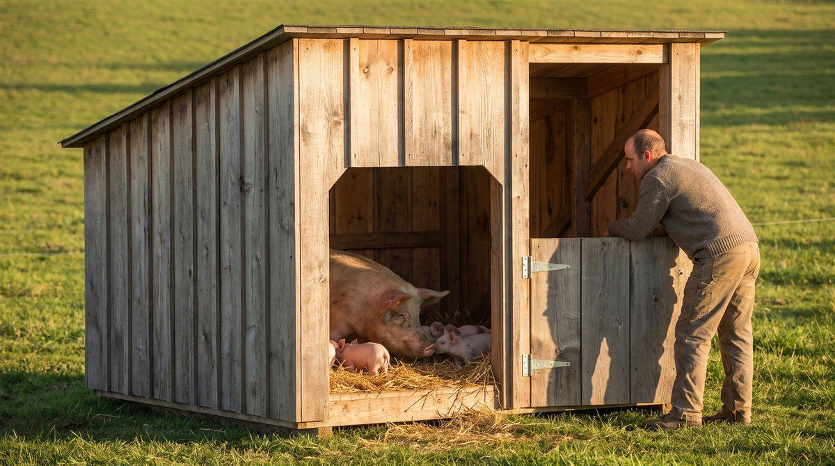 The finished Individual Portable Hog House in use