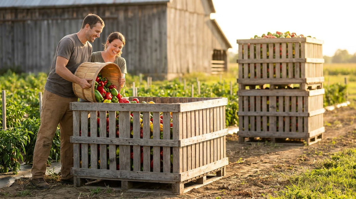 The finished Slatted Wooden Pallet Bin in use