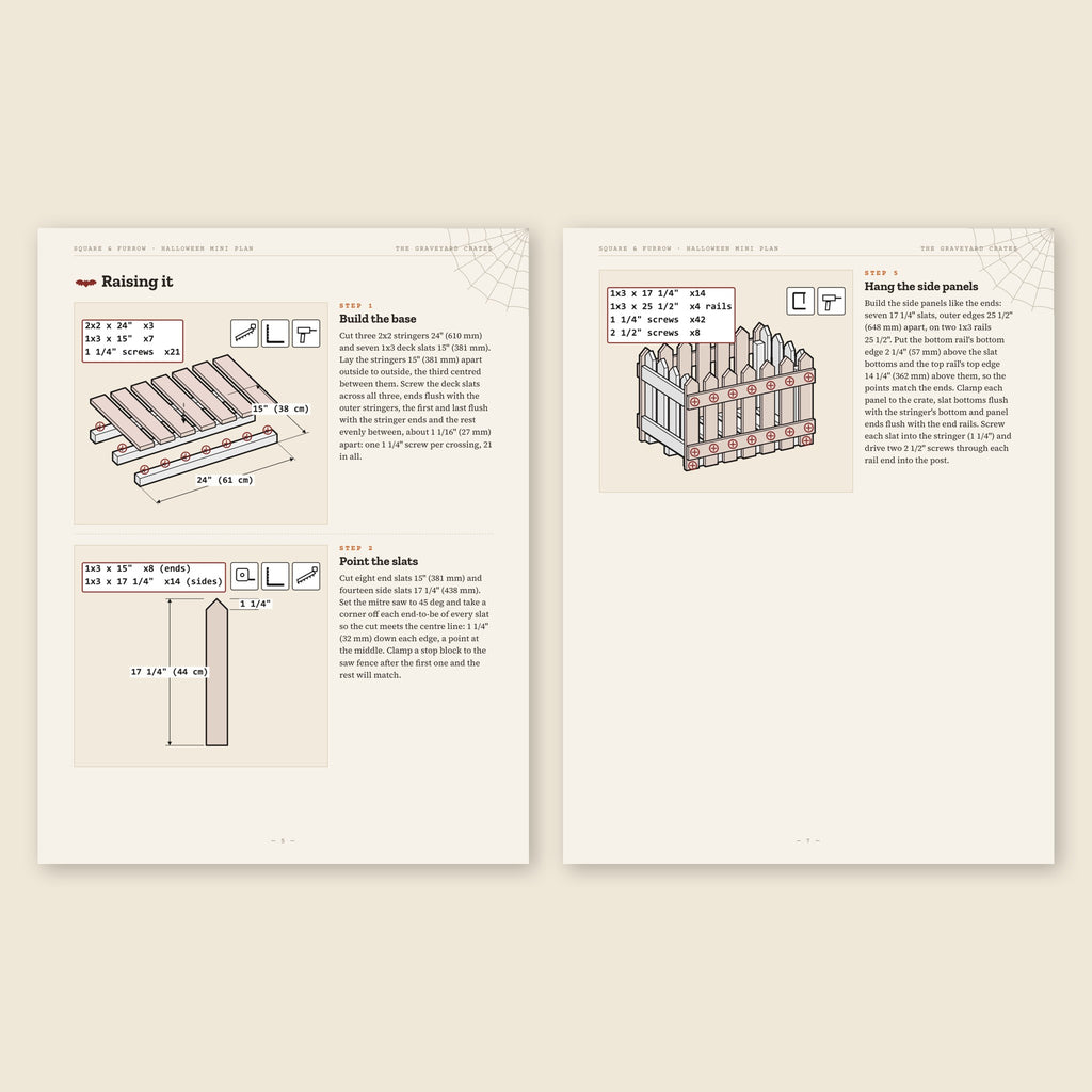 Two step pages from the The Graveyard Crates plan