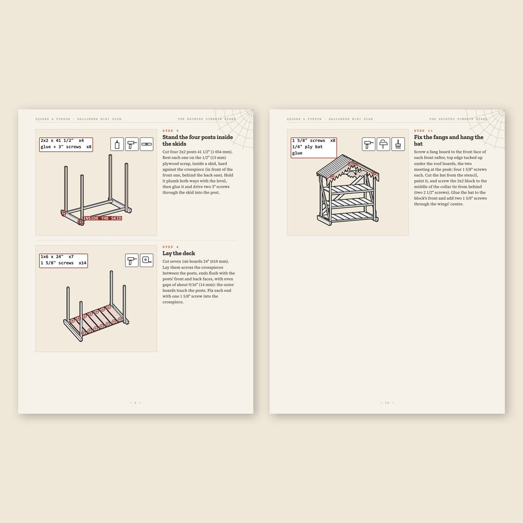 Two step pages from the The Haunted Pumpkin Stand plan