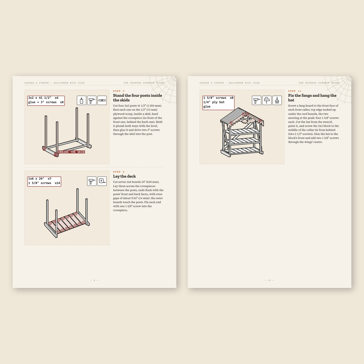 Two step pages from the The Haunted Pumpkin Stand plan