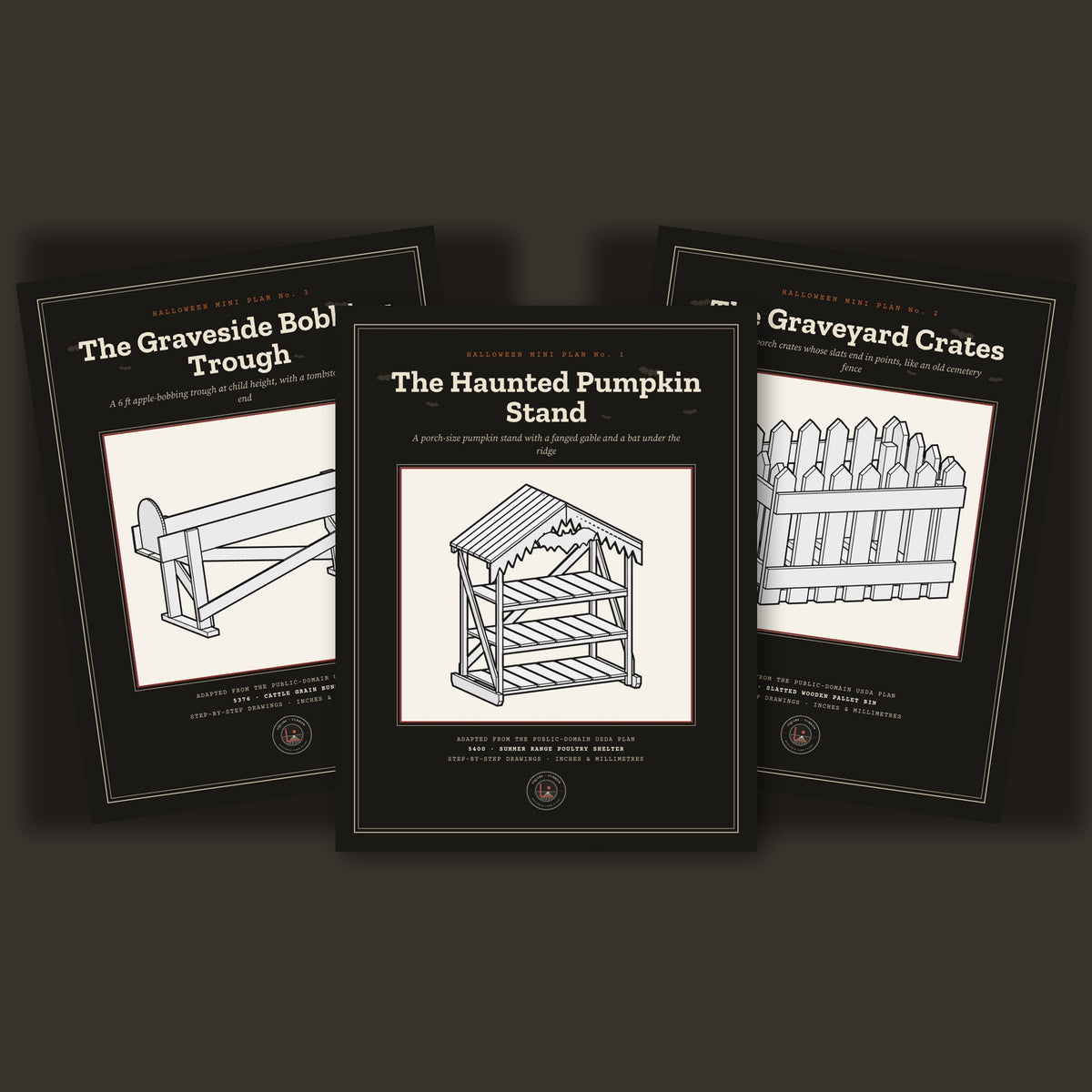The three Halloween mini plan covers