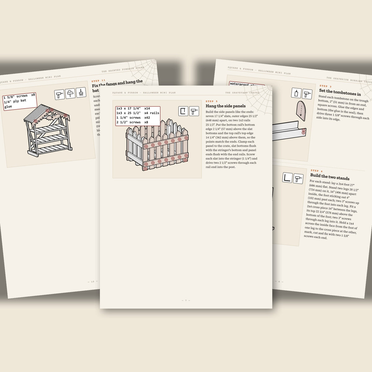 Step pages from the three Halloween mini plans